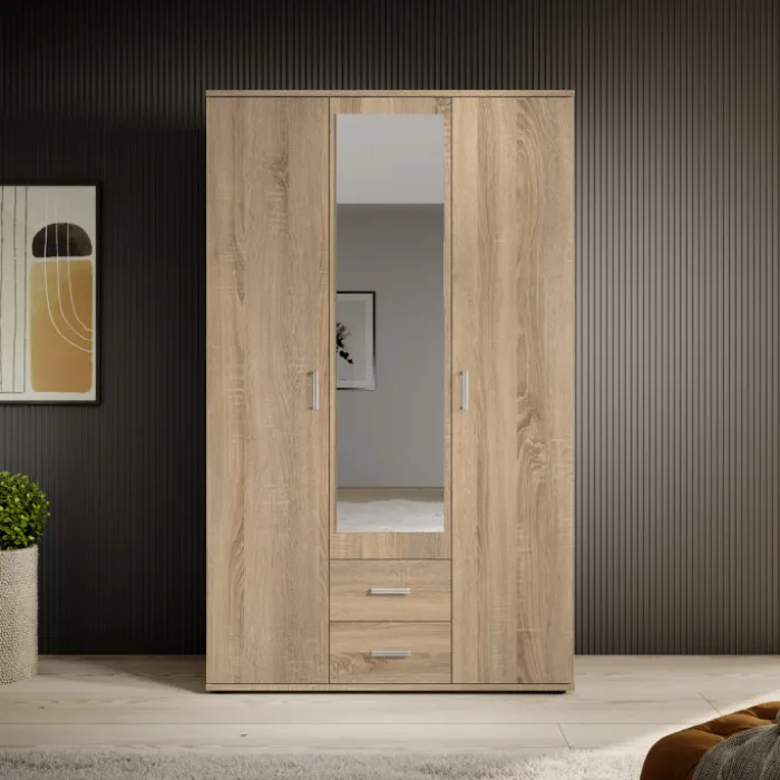 Armoire Karl - 3 portes et 2 tiroirs chêne sonoma