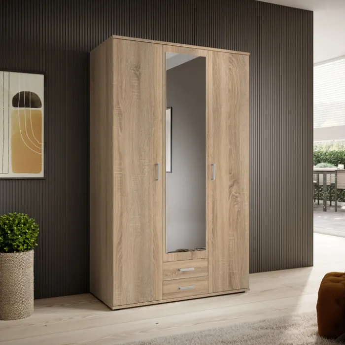 Armoire Karl - 3 portes et 2 tiroirs chêne sonoma