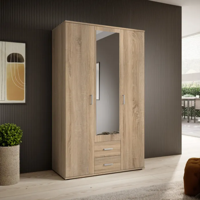 Armoire Karl - 3 portes et 2 tiroirs chêne sonoma