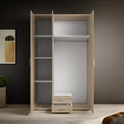Armoire Karl - 3 portes et 2 tiroirs chêne sonoma