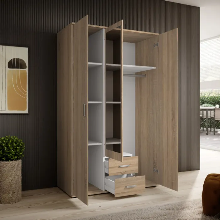 Armoire Karl - 3 portes et 2 tiroirs chêne sonoma