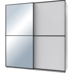 Armoire 2 portes coulissantes avec miroir 180 cm décor blanc, ULM