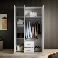 Armoire 3 portes Karl blanche avec miroir