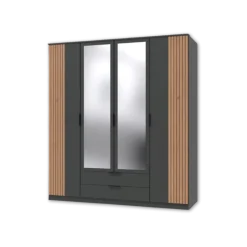 Armoire 4 portes Luebeck graphite/aspect clayette artisan