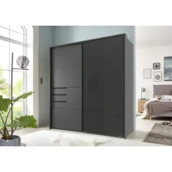 Armoire 2 portes Schwerin graphite/verre noir