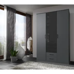 Armoire 3 portes Soest graphite/verre noir