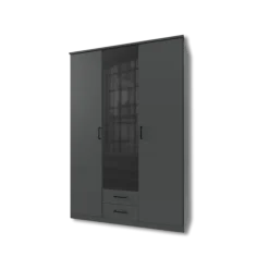Armoire 3 portes Soest graphite/verre noir