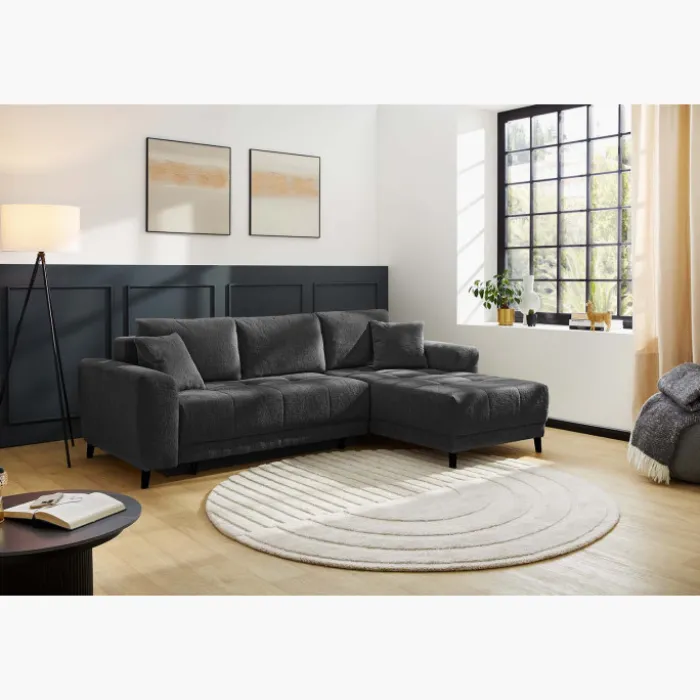 Canapé d'angle convertible Beverly chenille anthracite