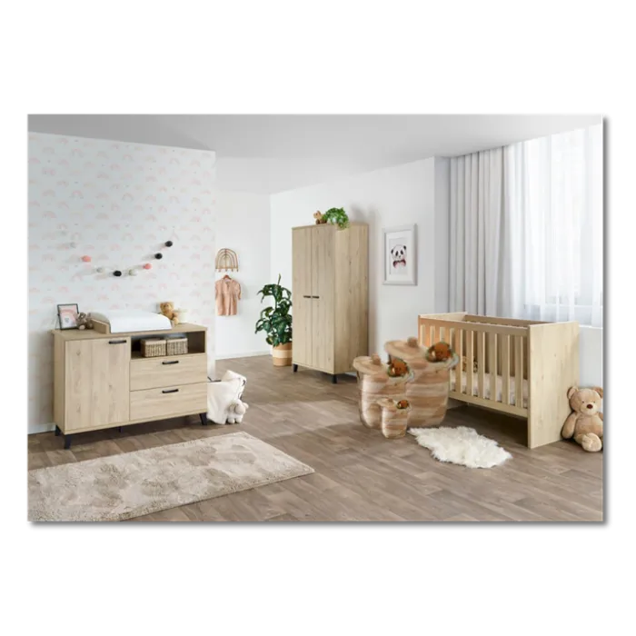 Chambre bébé Evy chêne printemps (armoire + lit + commode)