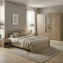 Chambre à coucher Cara ( Armoire 6 portes+ lit 160 x 200 cm + 2 chevets )