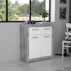 Commode 2P/2T Baccio blanc/béton