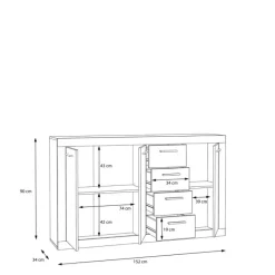 Commode 3P/4T Baccio blanc/chêne