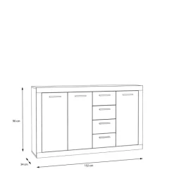 Commode 3P/4T Baccio blanc/chêne