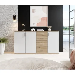 Commode 3P/4T BC 1040 chêne rustica/blanc