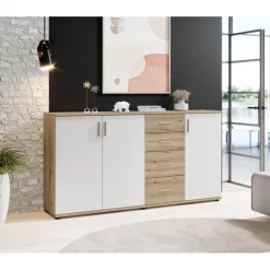 Commode 3P/4T BC 1040 chêne rustica/blanc