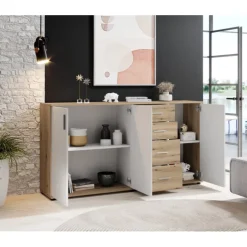 Commode 3P/4T BC 1040 chêne rustica/blanc