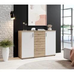 Commode 2P/4T BC 1040 chêne rustica/blanc
