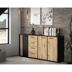 Commode 3P3TB4T Cardigan chêne artisan/noir