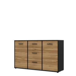Commode 2P/3T Mokkaro chêne catania/noir