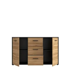 Commode 2P/3T Mokkaro chêne catania/noir