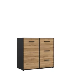 Commode 1P/3T Mokkaro chêne catania/noir