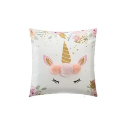 Coussin Licorne blanc/rose