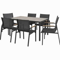 Ensemble table + 6 chaises Rouen gris