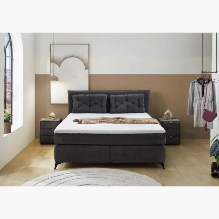Lit boxspring complet 180cm Chalet gris anthracite