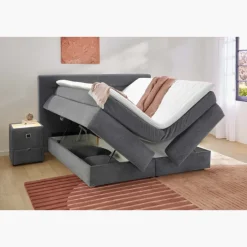 Lit boxspring complet Simone gris foncé 180 cm x 200 cm