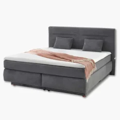 Lit boxspring complet Simone gris foncé 180 cm x 200 cm