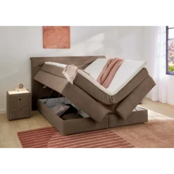 Lit Boxspring - 160 x 200 cm Lit coffre taupe Simone