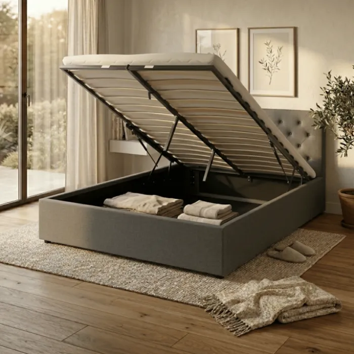 Lit coffre 140x200 Chester/Oxford gris