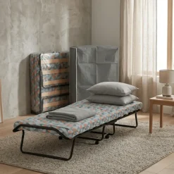 Lit pliant 80 x 190 cm - 12 lattes noir + housse