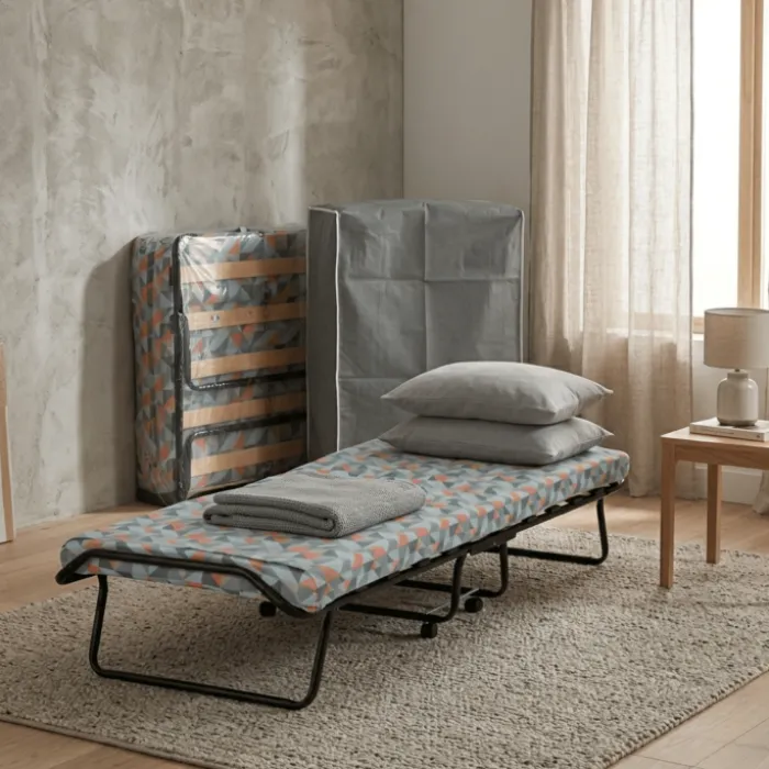 Lit pliant 80 x 190 cm - 12 lattes noir + housse