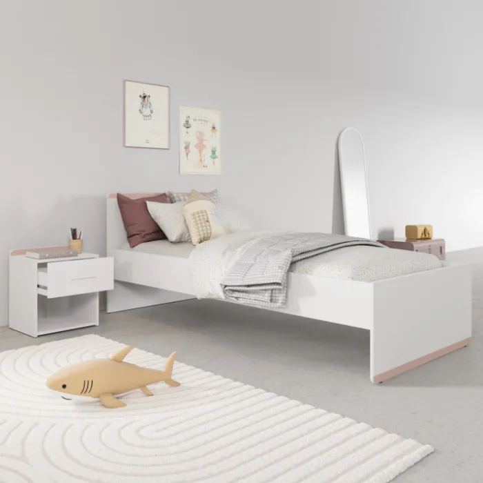 Lit 90 x 190/200 cm Blanc Reverso 289201 ( panneaux révérsible noir ou saumon )