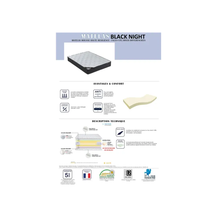 Matelas 180x200 Black Night mousse haute résilience