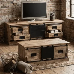 Meuble TV Barn bois mangue/noir