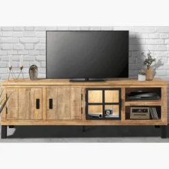 Meuble tv 1 porte verre et 2 portes bois Kali
