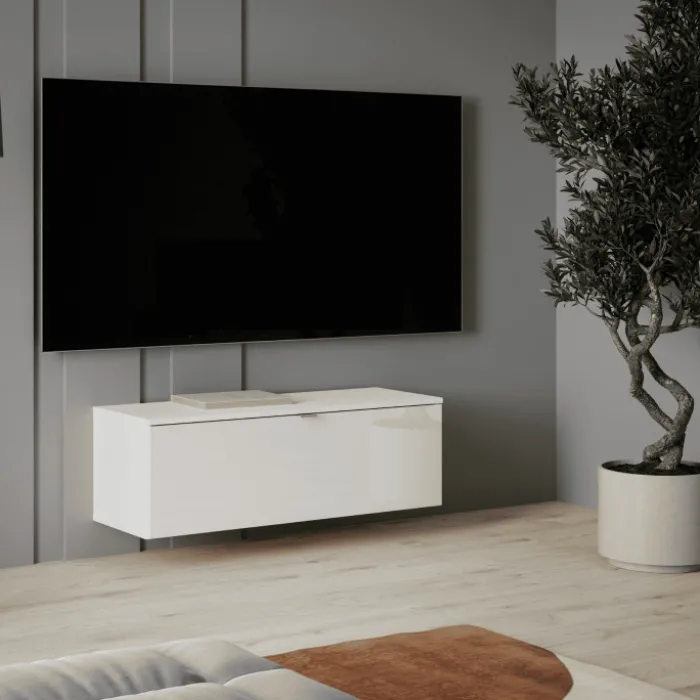Meuble tv suspendu 100 cm Libertad blanc brillant