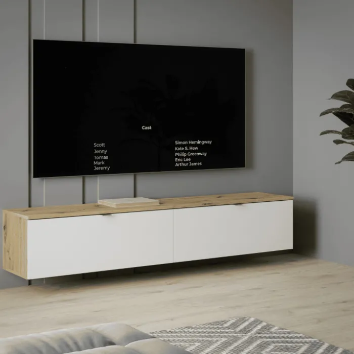 Meuble tv suspendu Libertad 180 cm artisan et blanc