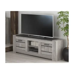 Meuble TV Tom chene gris/marbre
