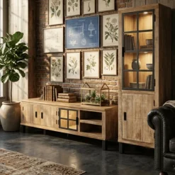 Petit living tv Kali ( meuble tv + vitrine 1 porte )