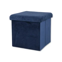 Petit pouf pliable Velvet bleu