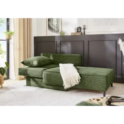 Recamiere en tissu cotelé vert Rex