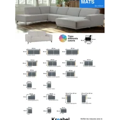 Salon 2,5 + 2 places Mats gris