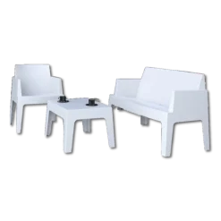 Set Box Blanc ( x2 fauteuils + x1 2 places + x1 table basse)