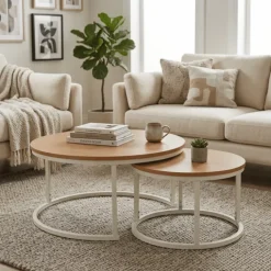 Set de 2 tables de salon UCT7033/7034 naturel/blanc