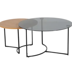 Set 2 tables de salon UCT23021 verre noir/naturel