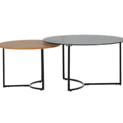 Set 2 tables de salon UCT23021 verre noir/naturel
