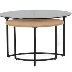 Set 2 tables de salon UCT23021 verre noir/naturel